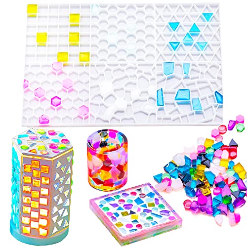 BROVITI Mosaic Tiles Decorative Resin Molds Various Mosaic Tiles Shape Cavity Shapes Silicone Molds for Epoxy Resin for Art Craft Photo Album Cup Mats Jar Home Decoration