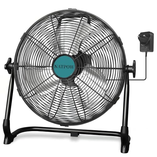 NATPOW 12 Floor Fan Compatible with makita 18V Battery(No Battery) Cordless Industrial Fan Low Noise 1500 CFM Plug-in Cooling Fan with AC Adapter USB Phone Charging for Garage Jobsite Gym Outdoor