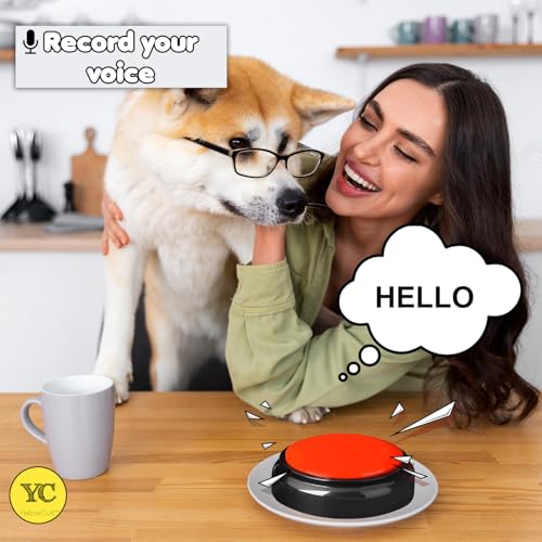 Image of YellowCult Voice Recording Button for pet Communication, 30s Record & Playback Pet Training Buzzer for Dog, Cat Puppy Clicker Toy, Talking Button for Pet Interaction & Learning, Home Use, Gifts