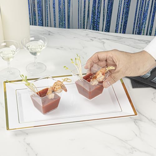 Image of Restaurantware-5 Ounce Kova Cups, 100 Square Medium Appetizer Cups - Durable, Disposable, Clear Plastic Parfait Cup, Serve Mousse, Puddings, Or Samples, For Weddings Or Parties