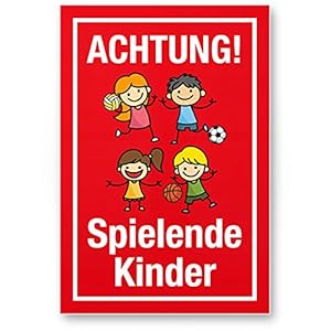 Komma Security Achtung Spielende Kinder Schild 20 x 30 cm Hinweisschild Warnzeichen Warnschild langsam fahren Warnung Hinweis Spielstraße Spielplatz – Vorsicht spielende Kinder