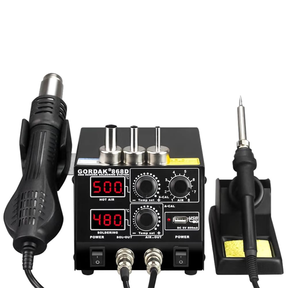 QXRSOP Hot Air Rework Soldering Iron Station Kit ESD Safe Hot Air Gun 3 In 1 Digital Soldering Station with Double Digital Display Welding Tool Set for Electronics Computer Repairing