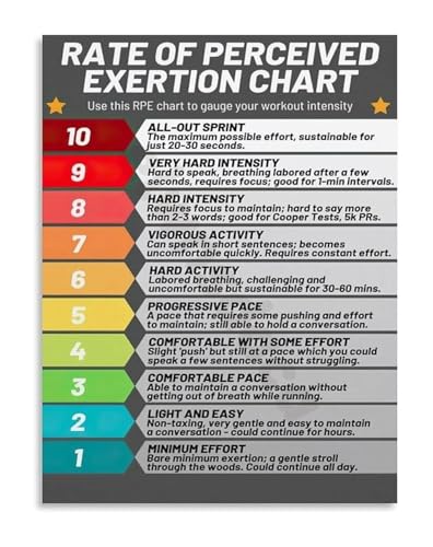 Workout Intensity Scale Canvas Poster Perceived Exertion Chart for Gym Fitness Room Wall-Art Decor(Framed,08x12inch(20x30cm))