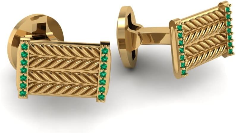 RATNAVALI ARTS 925 Sterling Silver Gold Plated Cufflinks with Stone Accents | Rectangular Design for Men | Formal & Wedding Accessories