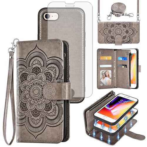 Protection intégrale iPhone SE et 7/8 antichoc avec grand portefeuille zippé et lanière