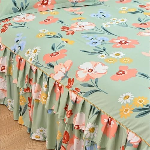 Falda de cama impresa floral ajustable para colchón individual y doble 8