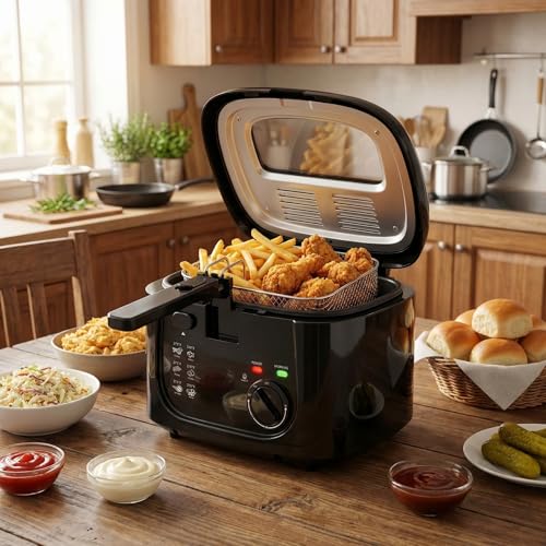 Image of KEINVE Electric Deep Fryer with Basket, 2.5L Oil Fryer with Non-Stick Inner, Viewing Window, 1600Watt Fast Heating, Black