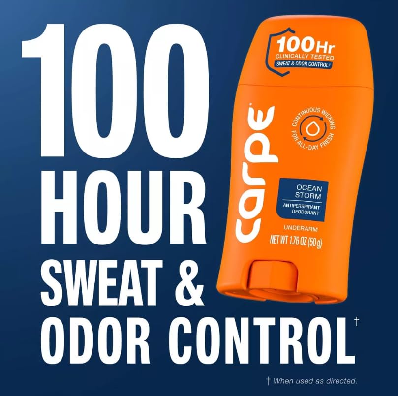 Carpe Men's 100HR Sweat & Odor Control Antiperspirant Deodorant - Ocean Storm - 1.76oz: Paraben-Free, Vegan, Cream, Under Arm