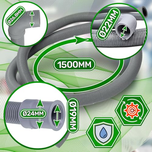 Universal Abwasserschlauch Waschmaschine auch für Spülmaschine mit Länge von 1,5 m mit Geradem und Gewinkeltem Anschluss - MADE IN ITALY - Garantie 5 Jahre - ONIX TECH