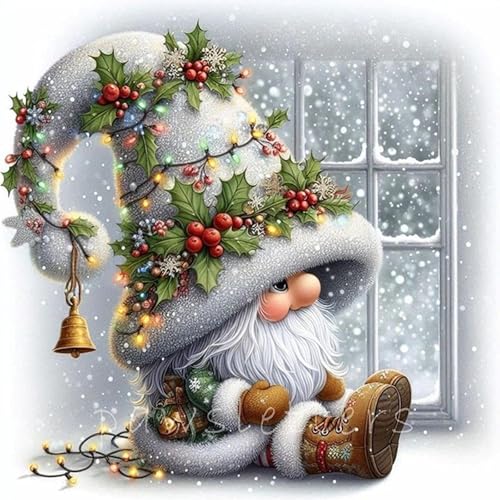 Stamped Cross Stitch Kits for Adults Beginners Christmas Elf by the Window 11CT Printed DIY Canvas Pattern Easy Needlepoint Embroidery Kit Supplies Home Wall Decor Art Craft Gift 15.75x15.75inch