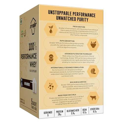 Image of avvatar PERFORMANCE WHEY PROTEIN | (5x35g) Travel Pack | Unflavoured | 28g Protein