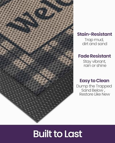 DEXI Front Door Mat Outside Entrance, Welcome Entryway Doormat Dirt Trapper, Heavy Duty Non Slip Entry Mats for Patio Garage Porch Home Decorative, 24x36, Checkered Beige