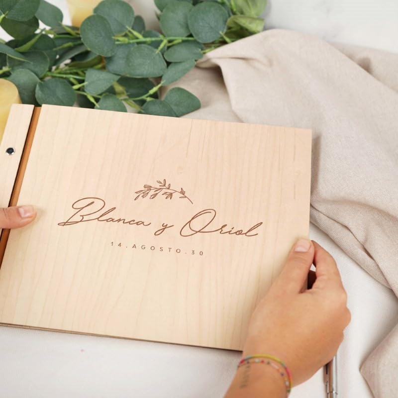 Libro de Invitados Bodas Personalizado | Libro de visitas Boda de Madera | Álbum de Firmas para Bodas Personalizado | Libro Aniversario Boda | Álbum de Fotos Scrapbook de Madera Daisy