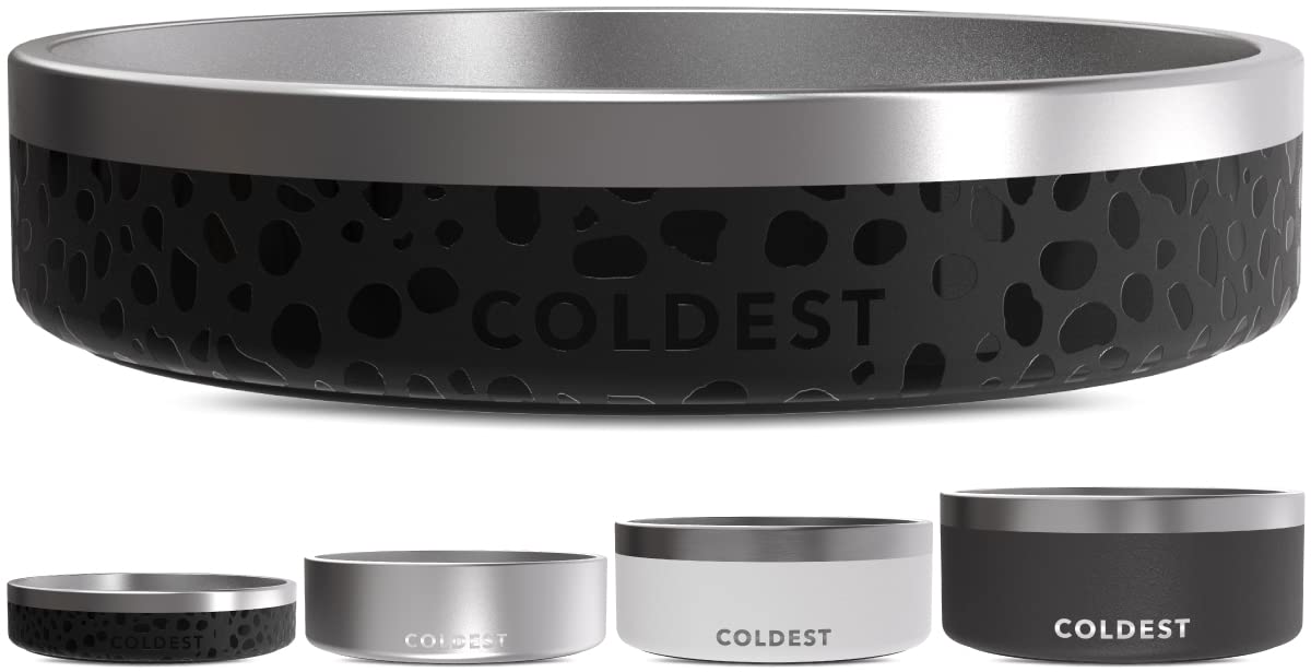 Coldest Dog Bowl - Anti Rust Metal & Non Slip Dog Bowls Large, Spill Proof Heavy Duty 3 Layers Insulated Dog Bowl - Food and Water Bowl for Dogs, Cats & Pets, Dishwasher Safe (21 oz, Black Leopard)