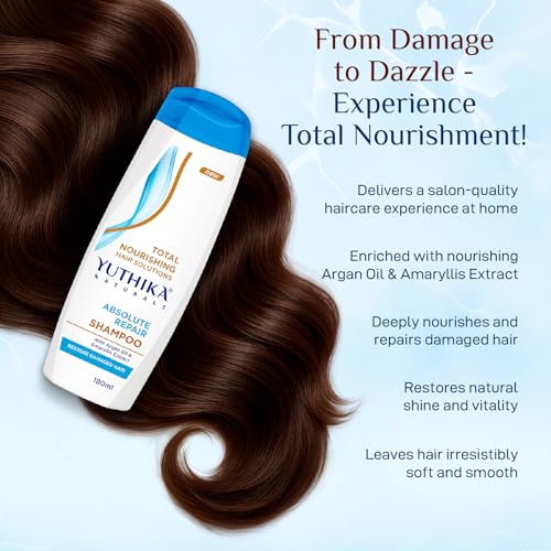 Image of Yuthika Absolute Repair Shampoo for Damaged Hair, 180ml | Nourishing Formula for Women & Men | Enriched with Argan Oil & Amaryllis Extract for Smooth, Manageable Hair