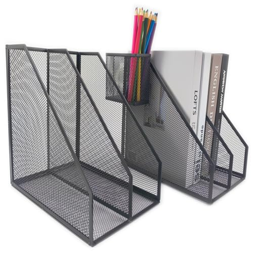 Rhonzhao 2 Set Desk Organizers, Metal Desk Magazine File Holder And 1 Pen Holder cover