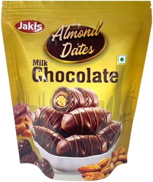 Premium Quality Almond Date Milk Chocolate, Covered with MilkChocolate,300 grams