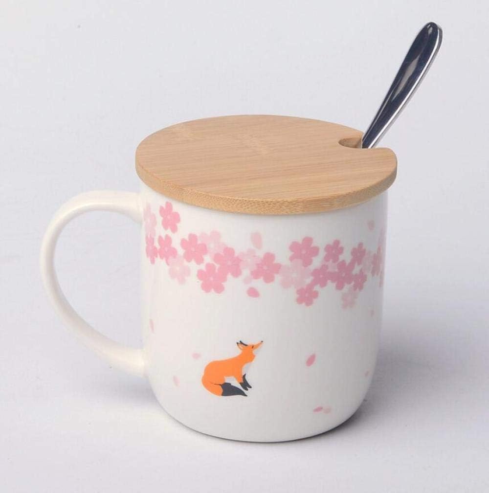 Honana マグカップ おしゃれ 磁器 セラミックカップセラミックマグ桜動物スプーンで鹿ベアマグコーヒーミルクティーマグクリエイティブギフト子供の友達カップ 高級 かわいい 贈り物 雑貨 供え