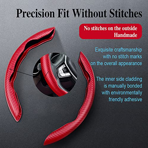 Steering Wheel Cover, Car Carbon Fiber Anti-Skid Steering Wheel Cover, Segmented Steering Wheel Protector Car Interior Accessories Suitable For Most Cars (Red) #TOP2