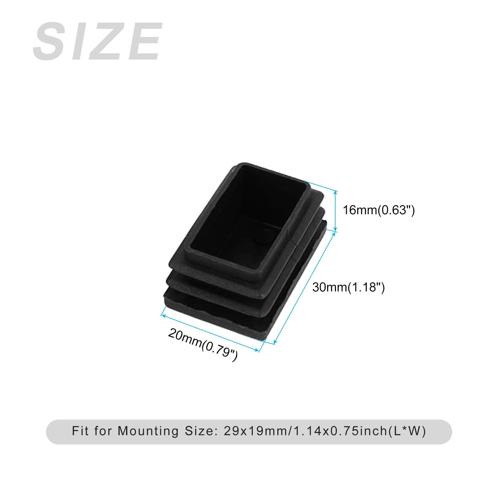 METALLIXITY Rectangle End Caps (30 x 20mm) 24Pcs, Plastic Rectangle Tube Inserts Threaded End Blanking Caps Protector - Image 2