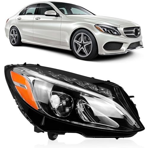 LED Headlight Assembly Fit for 2015-2018 Mercedes Benz C-Class W205 C300 C180 C200 C250 C43 C63 C350E, Front Headlight w/LED DRL Projector Replace A2059067703, A2059063004 (Right Passenger Side)