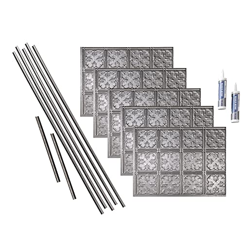 Fasäde Traditional Style/Pattern 10 Decorative Vinyl Backsplash 15 Sq Ft Kit In Galvanized Steel #TOP17