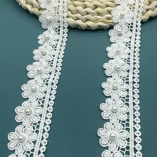 XCSJ 5 Yards 3 cm Width Daisy Lace Trim Ribbon Flower Lace Edge Trim Ribbon Daisy Applique Sewing Dressmaking Edging Trimmings for Clothes Wedding Bridal Dress