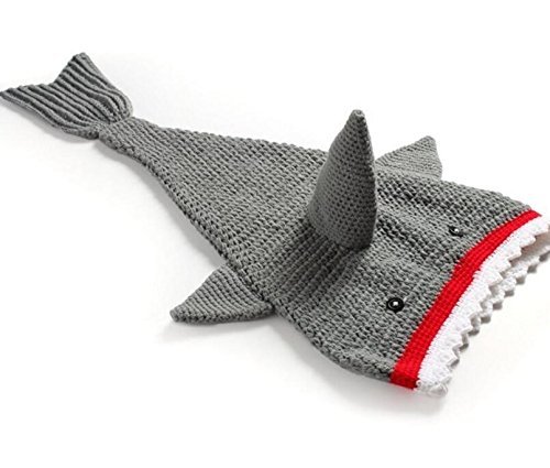ZenKids Shark Tail Blanket for Baby - Knit Crochet Swaddling Sleeping Bag Cocoon (Grey/Red/Black/White)