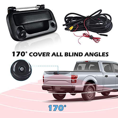 omotor Black Tailgate Backup Reverse Handle with Safety Parking Backup Camera for Ford F150 F250 F350 F450 F550 2005-2016 Pickup Truck Wide Angle Vision