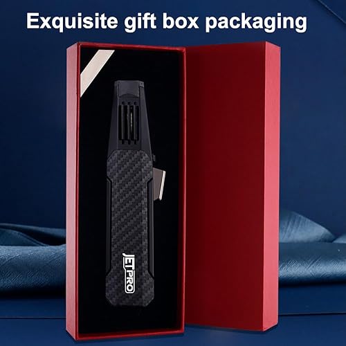 Miniatura 5 de Encendedor de butano con una sola mano, llama de chorro ajustable con bloqueo de seguridad, antorcha de cocina de cocina, caja de regalo (gas butano