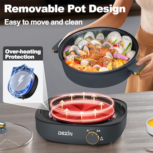 Dezin Electric Shabu Shabu Pot with Removable Pot, 4L Non-Stick Hot Pot Electric with Dual-Power Control, Electric Pot with Tempered Glass Lid for Party, Family and Friend Gathering by DEZIN - Image 7