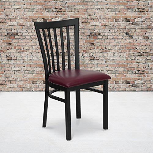 Image of Flash Furniture 2 Pack HERCULES Series Black School House Back Metal Restaurant Chair - Burgundy Vinyl Seat