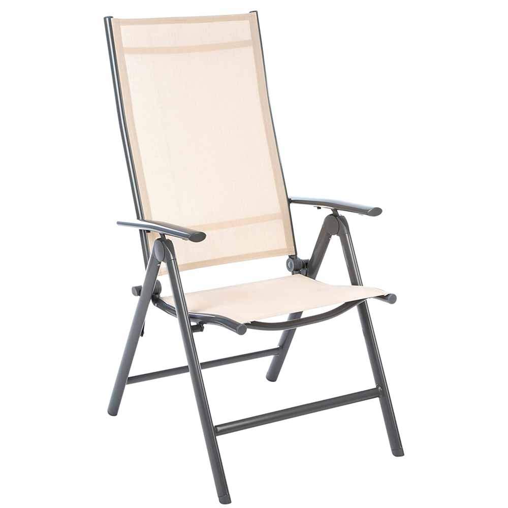 BAKAJI Set 2 Sedie Pieghevoli Struttura in Alluminio Schienale Reclinabile con Braccioli e Rivestimento Texilene per Campeggio Spiaggia Giardino (Beige)