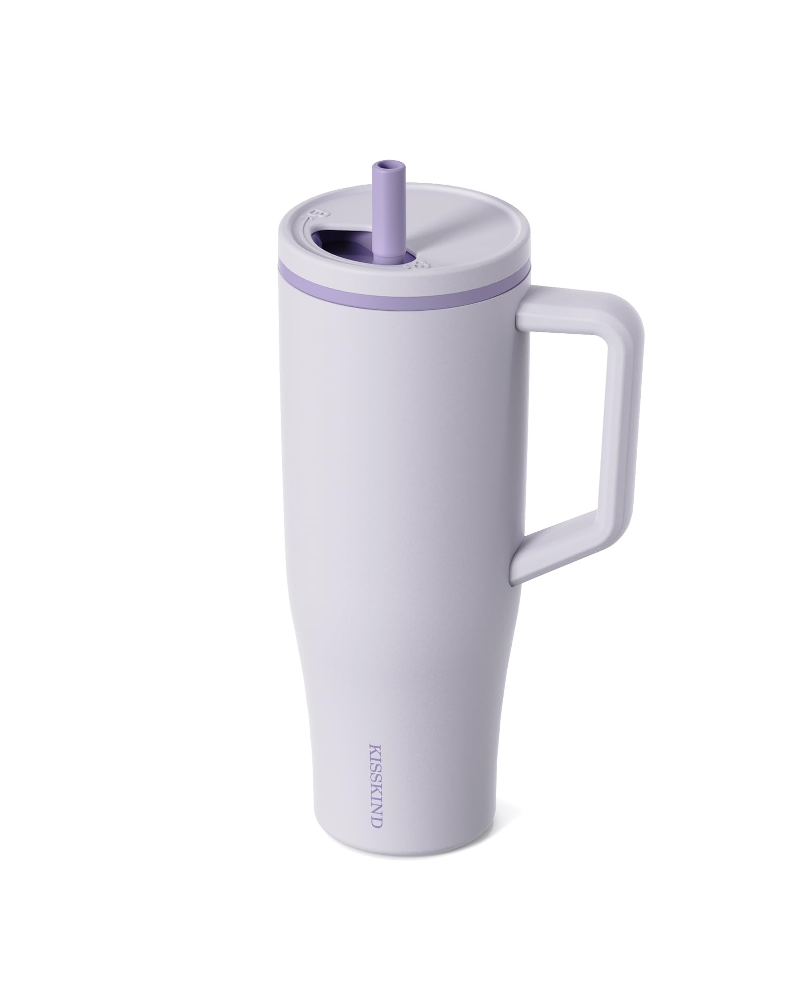 KISSKIND 40 oz Tumbler with Handle and Straw | Lumi Spin Hidden Straw 100% Leakproof Insulated Tumbler | Stainless Steel Water Bottle for Mom, Nurse, Teacher | Lavender