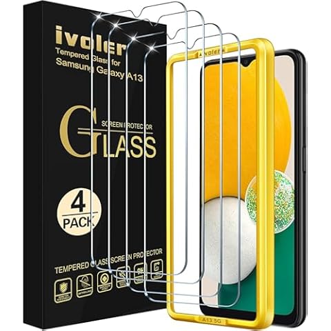 ivoler 4 Pack Screen Protector Tempered Glass for Samsung Galaxy A13 5G / 4G / A04S with [Easy Installation Frame] 9H Hardness Anti Scratch, Bubble Free, 6.5 inch Cover