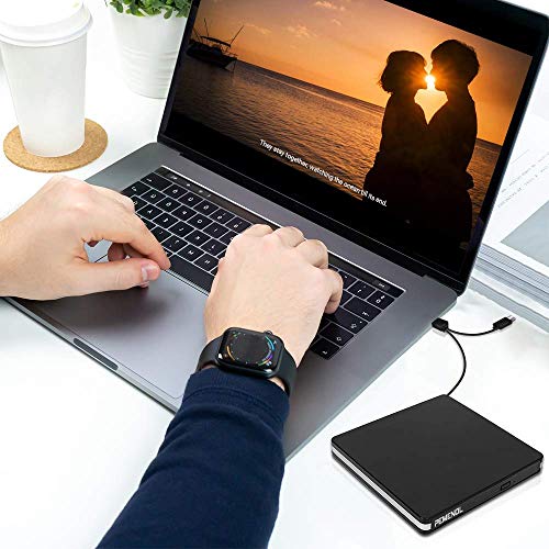 External DVD Drive, USB 3.0 Portable CD/DVD +/-RW Drive Burner CD ROM Re-Writer Optical Drive Reader Type-C Port Compatible with Laptop Desktop PC Windows Linux OS Apple Mac Black