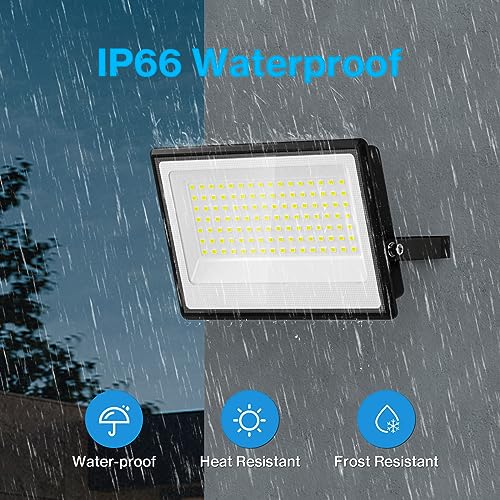 Olafus 2 Pack 100W LED Flood Light Outdoor, 9000lm LED Work Light with Plug, IP66 Waterproof Exterior Security Lights, 6500K Daylight White Outside Floodlights for Playground Yard Stadium Lawn
