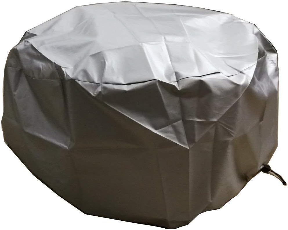 LU2000 Outdoor Round Fire Pit Cover, Firepit Protective Rain Cover, Waterproof UV Protective Rain Cover, Log Burner Cover (30" D x 11.8" H) - Silver