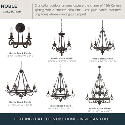 Image of Quoizel Noble 14 inch Traditional Wall Sconce, Rustic Black | 2-Light, Solid Wood Accents, Old World European Style, E12 Bulb