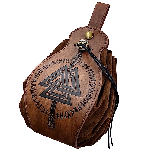 Pochette de Ceinture médiévale,Pochette de Monnaie Viking en Faux Cuir Pochette de Monnaie Marron Sac de dés Portable à Cordon Sac de Taille Renaissance...