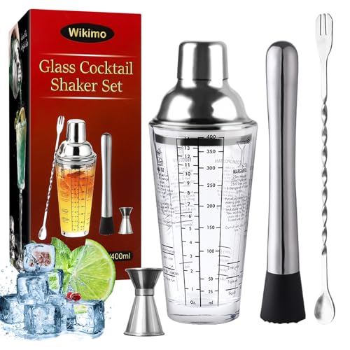 Wikimo Shaker Cocktail Kit, Professionnel en 400ml Verre Kit pour Cocktail Shaker Bar Mojito Con...