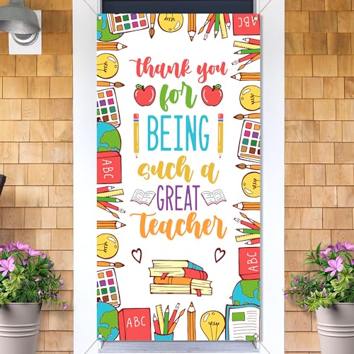Vohado Thank You Teachers Door Cover Teacher Appreciation Week Party Decoration School Classroom Front Porch Banner Decor by Vohado - Image 2