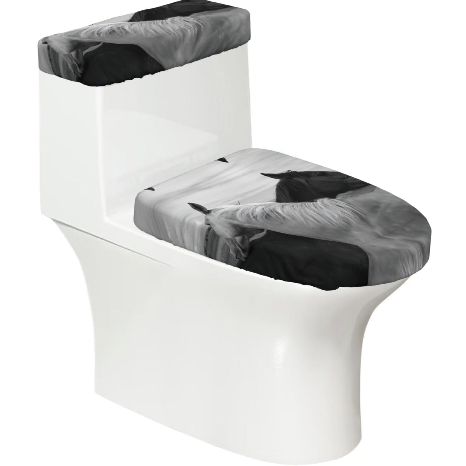 Mrowyc Black Horse And Horse Printed Toilet Seat Set - Set Of 2 - Universal Toilet Seat Cover - Housewarming Birthday Christmas Gift