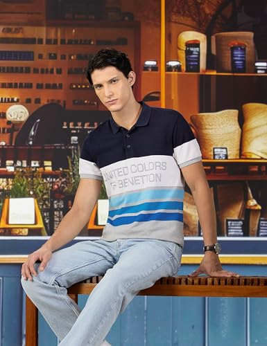 Image of United Colors of Benetton Men Cotton Solid Regular Fit Polo Shirt