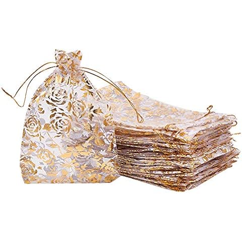 PandaHall Elite - 50 bolsas de organza con diseño de rosas doradas Cover