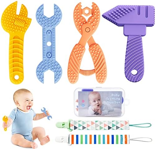 Teething Toys for Babies 0-6 Months 6-12 Months,Maiqufa®BPA-Free Silicone Teethers,Tool-Shaped Soothing Teething Toys for Sucking Stage,Prevent Finger Chewing & Relief Sore Gums Baby Boy Toys(4 Packs)