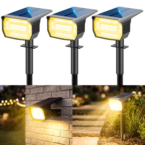 LOTMOS [72 LED/3 Piezas/3000K Luces Solares Exterior Jardin Impermeable IP67 Focos Solares Lampara Luz Solar para Patio,Caminos,Terraza,Suelo,Calzada,Piscina,Césped,Carril