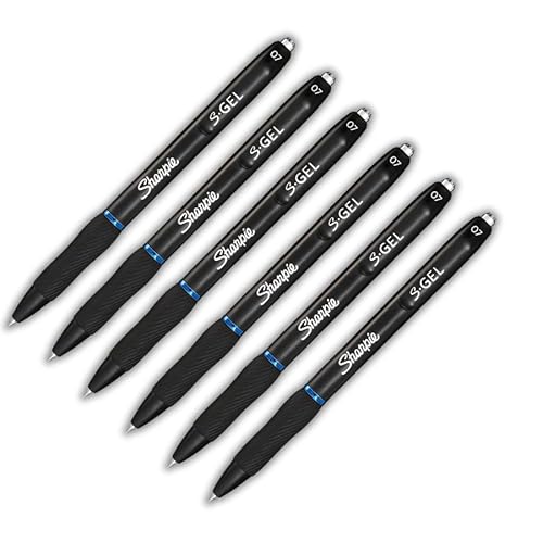 Sharpie S-Gel, WRITING_INSTRUMENT - 6 bolígrafos de gel de tinta azul, punta media (0.7 mm), modelo de gel S, retráctil, agarre contorneado, diseño moderno, unisex, escritura, 1 unidad (paquete de 6)
