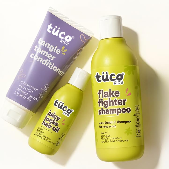 Image of Tuco Kids Haircare Kit for Kids | 3 in 1 Combo | Anti-Dandruff Shampoo 200ml | Conditioner 100ml | Hair Oil 100ml | SLS & Paraben Free