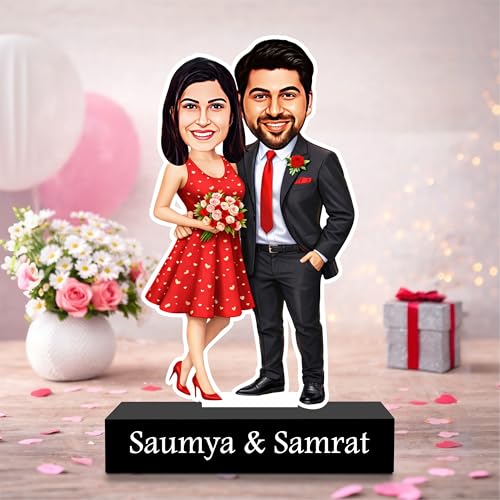 Image of ZOCI VOCI Personalized Couple Gift from Photo, Custom Name Acrylic Couple Caricature, Romantic Gift for Couples (Ever After, Without Light)